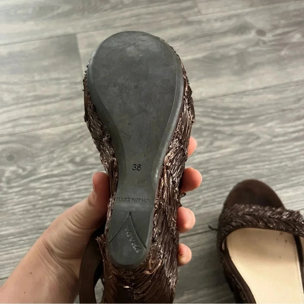 Prada Raffia Wedge Sandals - Picture 10 of 10